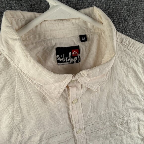 Quiksilver Men Short Sleeve Button Up Shirt Medium Off White Ivory Cotton Adult - Picture 7 of 12